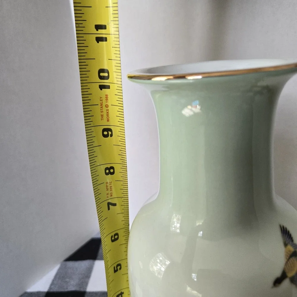 VTG MCM TOYO Japan Ceramic Vase Gold Trim Flowers‎ Birds Garden Gift